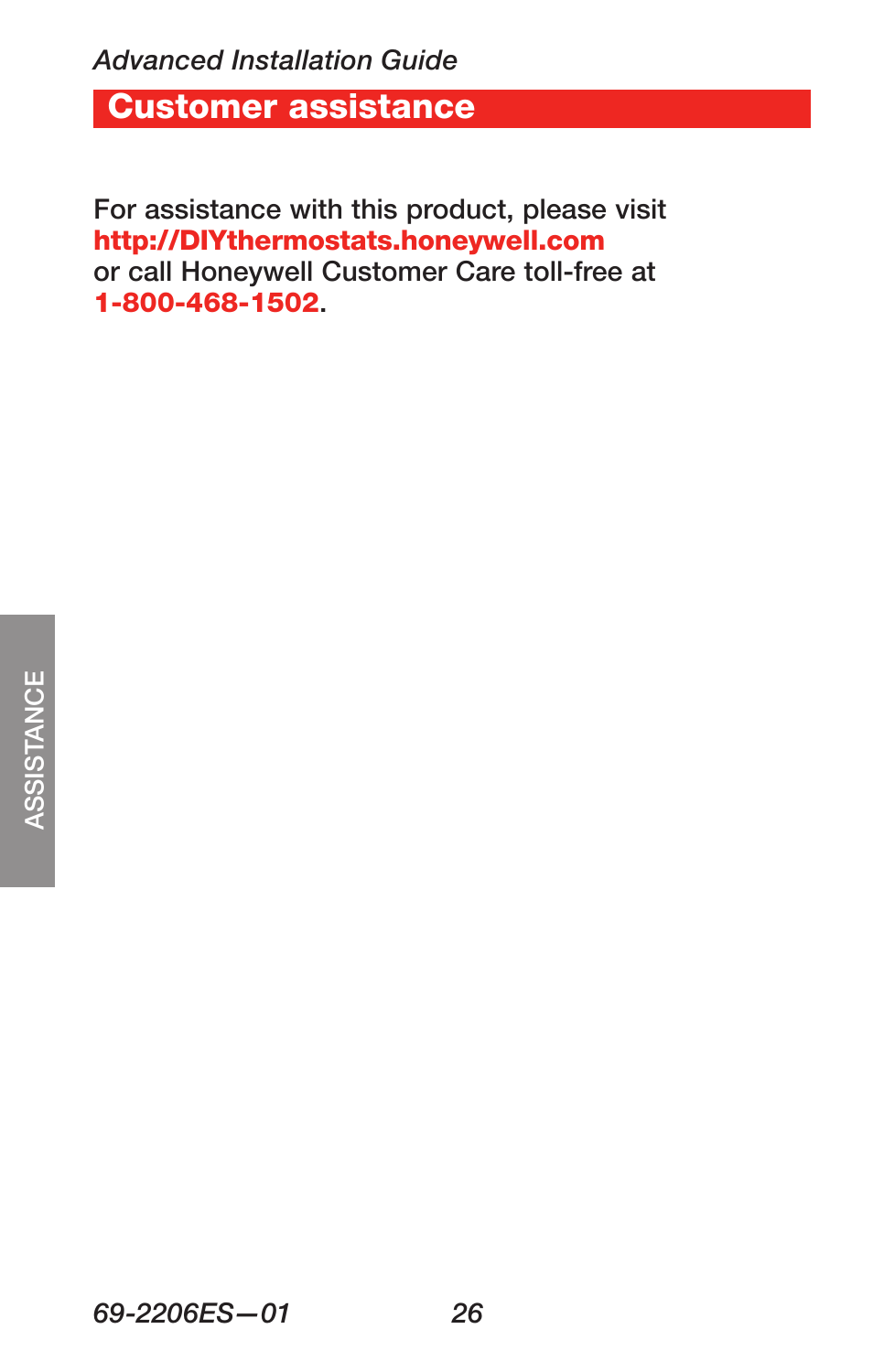 Customer assistance | Honeywell RTH7600 User Manual | Page 28 / 60