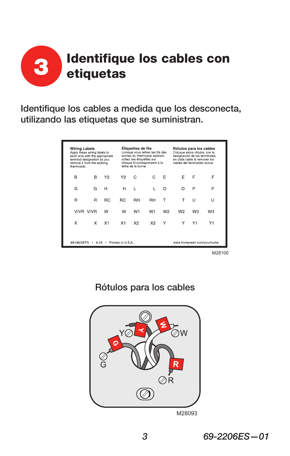 Identifique los cables con etiquetas | Honeywell RTH7600 User Manual | Page 35 / 60