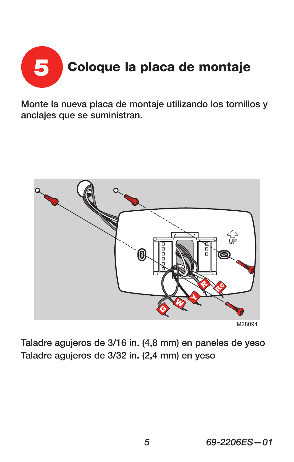 Coloque la placa de montaje | Honeywell RTH7600 User Manual | Page 37 / 60