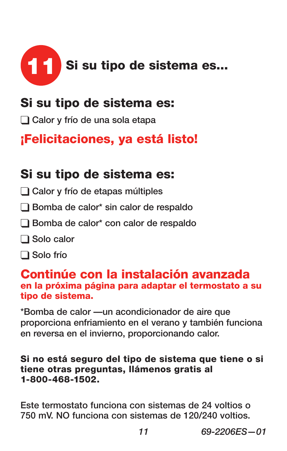 Si su tipo de sistema es, Continúe con la instalación avanzada | Honeywell RTH7600 User Manual | Page 43 / 60