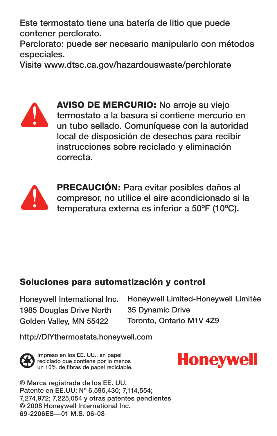 Soluciones para automatización y control | Honeywell RTH7600 User Manual | Page 60 / 60