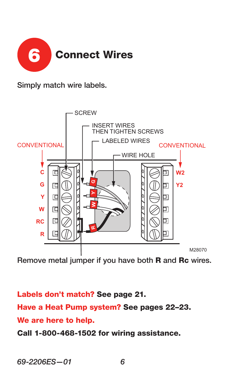 Connect wires | Honeywell RTH7600 User Manual | Page 8 / 60