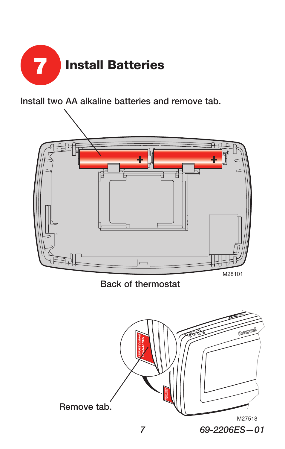 Install batteries | Honeywell RTH7600 User Manual | Page 9 / 60