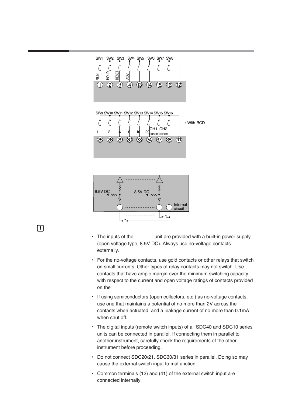 10 external switch input connection, 4 - 10 external switch input connection, Handling precautions | Honeywell DCP552 Mark II User Manual | Page 40 / 247