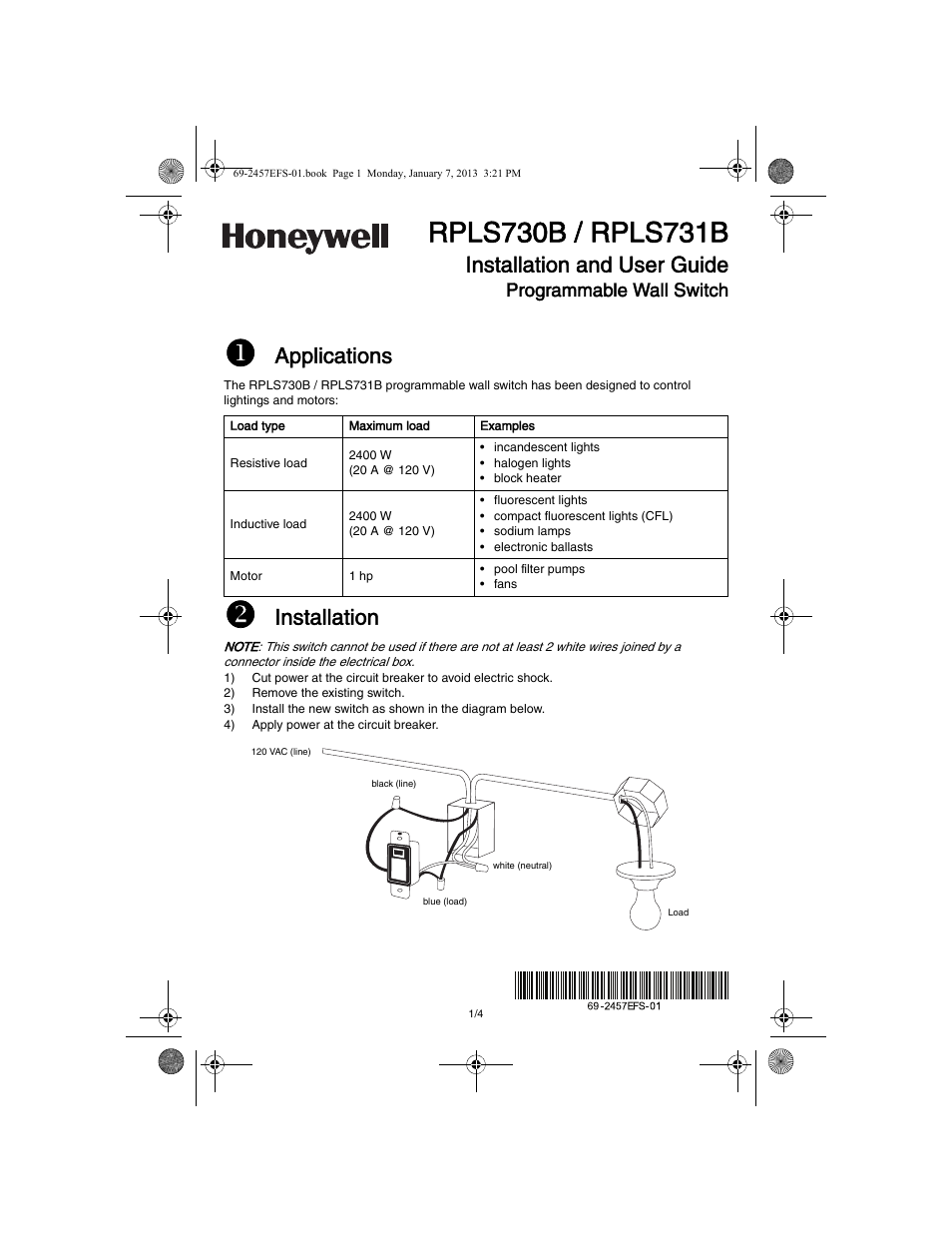 Honeywell RPLS731B User Manual | 12 pages