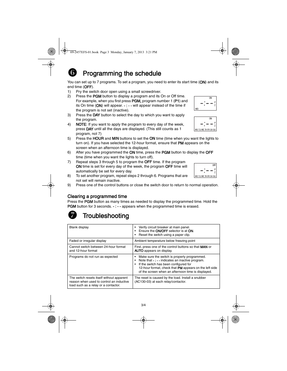 Programming the schedule, Troubleshooting | Honeywell RPLS731B User Manual | Page 3 / 12