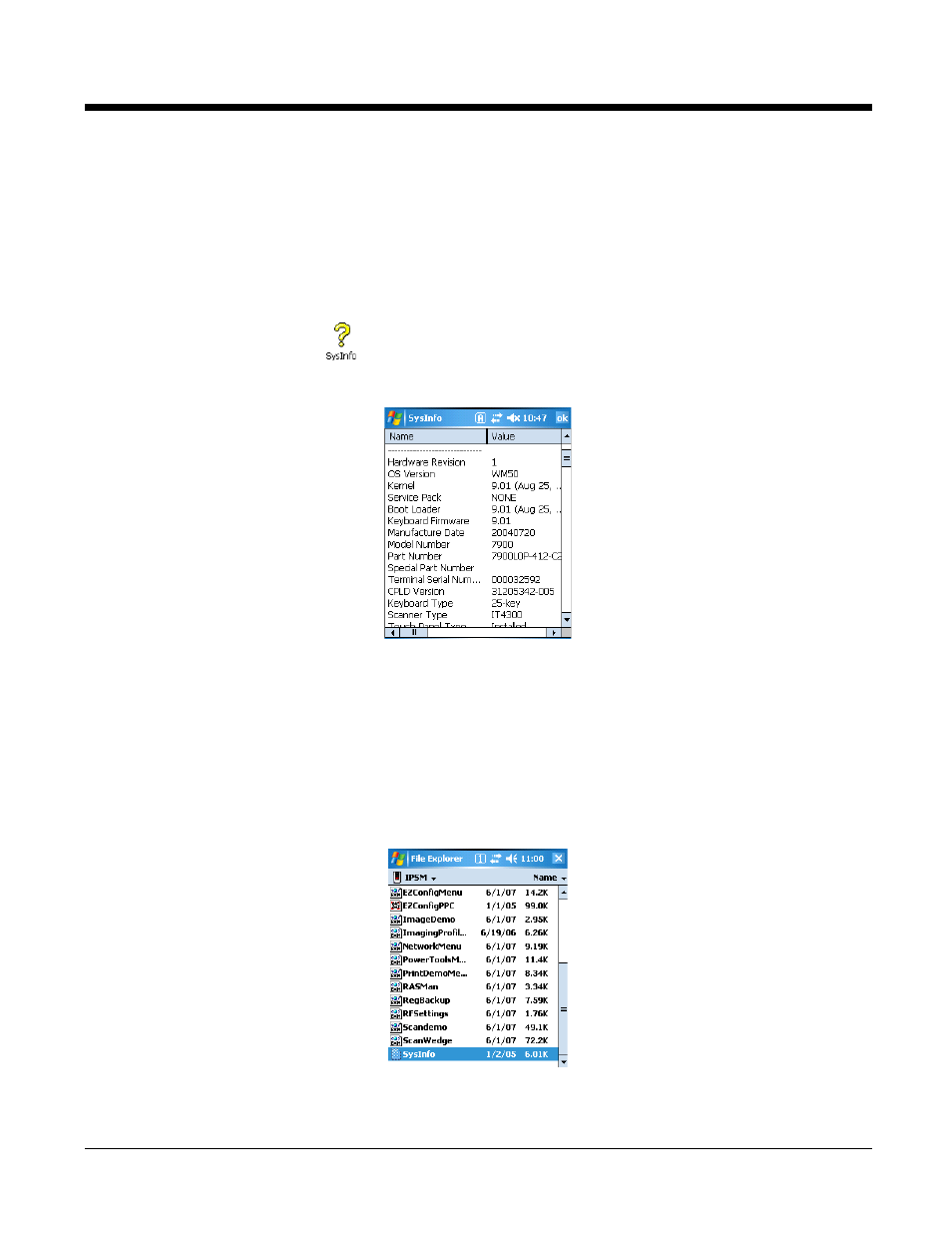 Sysinfo, To see system information, To save the system information to a text file | Sysinfo -15 | Honeywell 9900 User Manual | Page 119 / 170