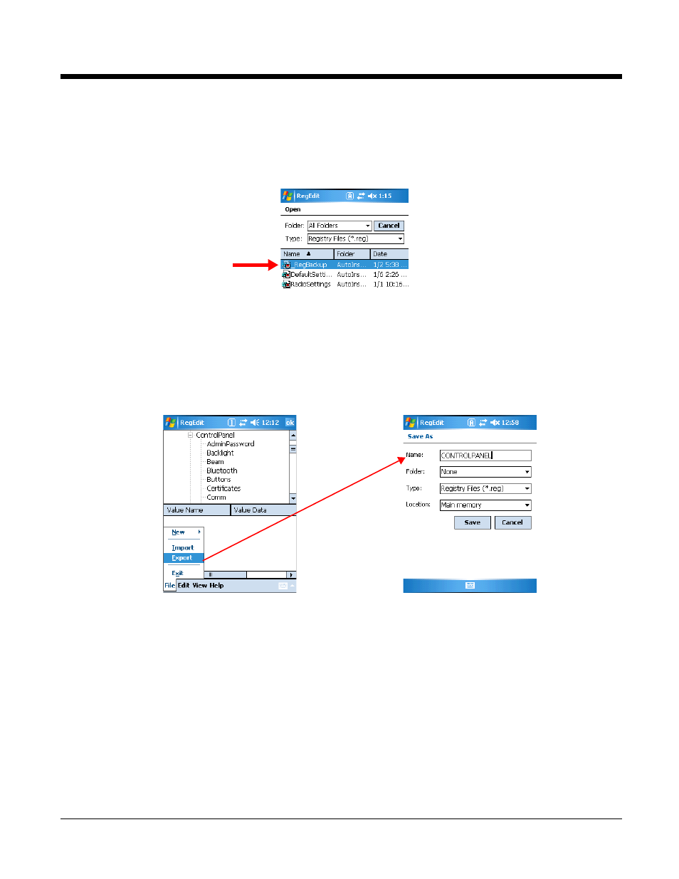 Importing registry files, Exporting specific registry settings, Other export options | Importing registry files -5, Exporting specific registry settings -5, Other export options -5 | Honeywell 9900 User Manual | Page 133 / 170