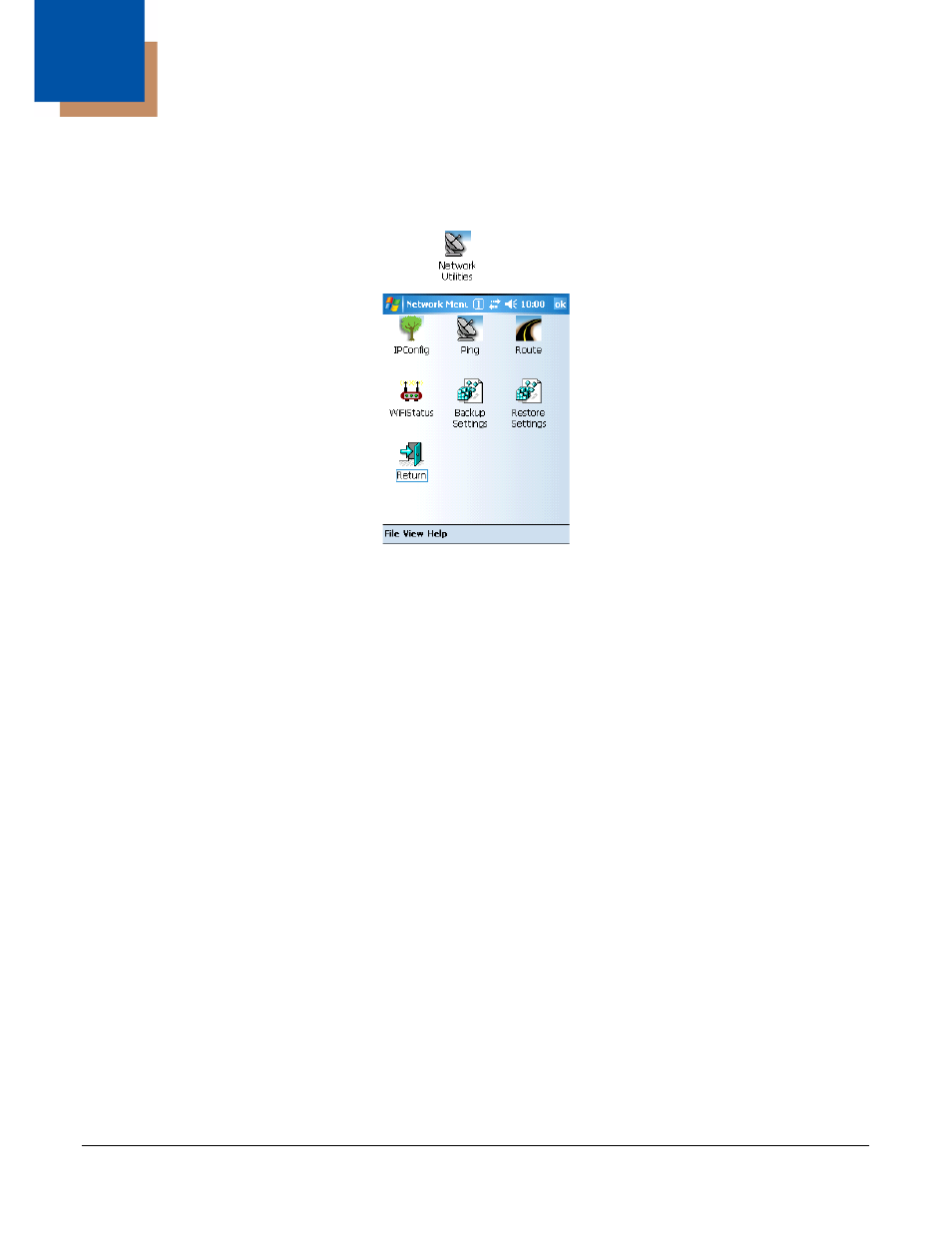 Network utilities, Accessing network utilities, Standard network utilities | Wifi status, Radio settings, Chapter 9 - network utilities, Accessing network utilities -1 | Honeywell 9900 User Manual | Page 139 / 170