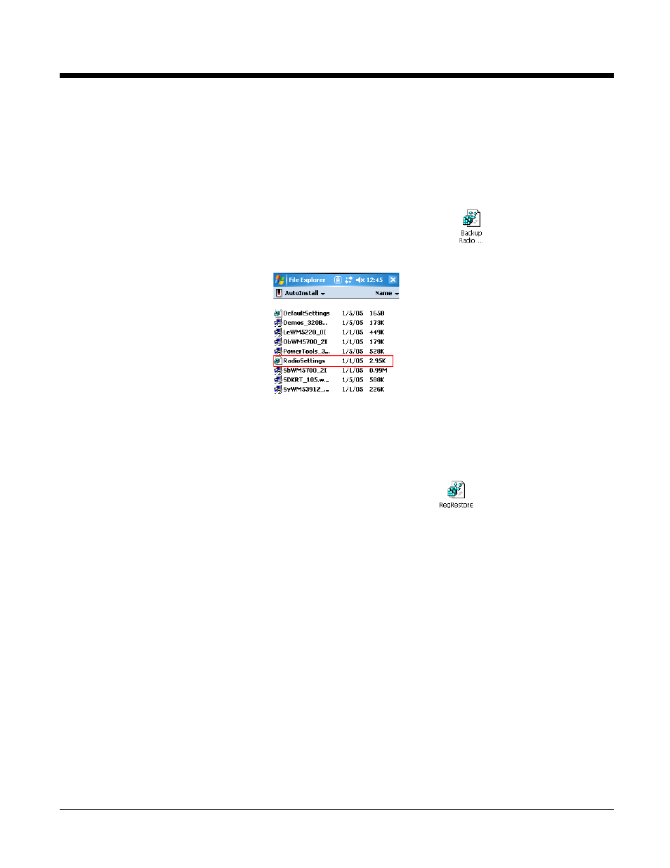Backup radio settings, Restore radio settings, Tap on the reg file | Cold boot, Backup radio settings -12, Restore radio settings -12, Gs–see | Honeywell 9900 User Manual | Page 150 / 170