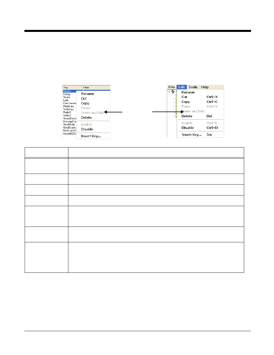 Working with keys, Edit menu options, Working with keys -12 | Tions, see | Honeywell 9900 User Manual | Page 28 / 170