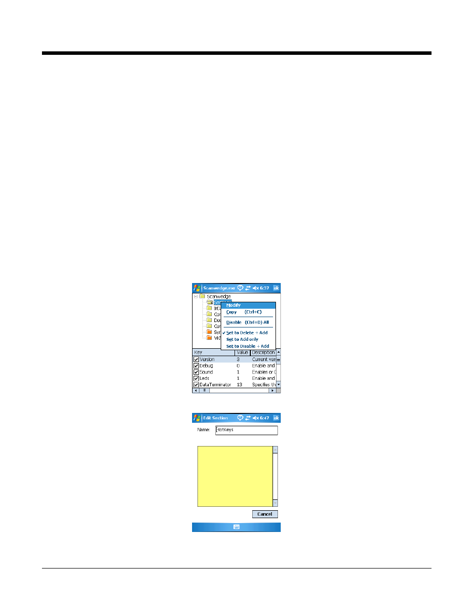 Available menus, Editing sections, Modifying text | Editing sections -31 | Honeywell 9900 User Manual | Page 47 / 170