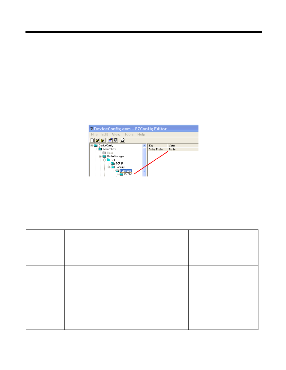 Security section, Supplicant section, Profile subsections | Honeywell 9900 User Manual | Page 58 / 170