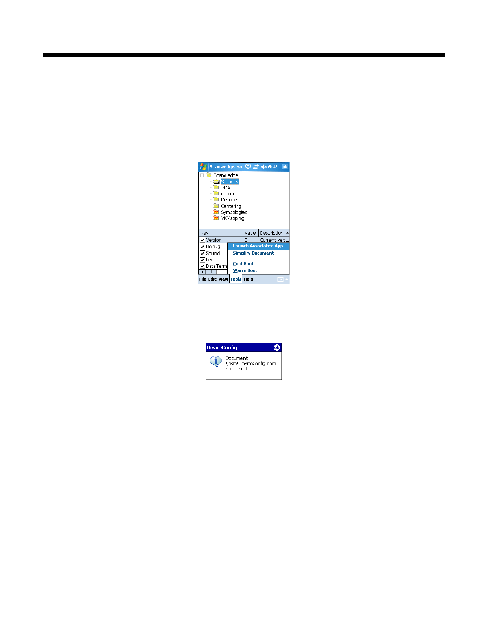 Launching deviceconfig.exe manually, Temporary option for bar code deployment | Honeywell 9900 User Manual | Page 67 / 170