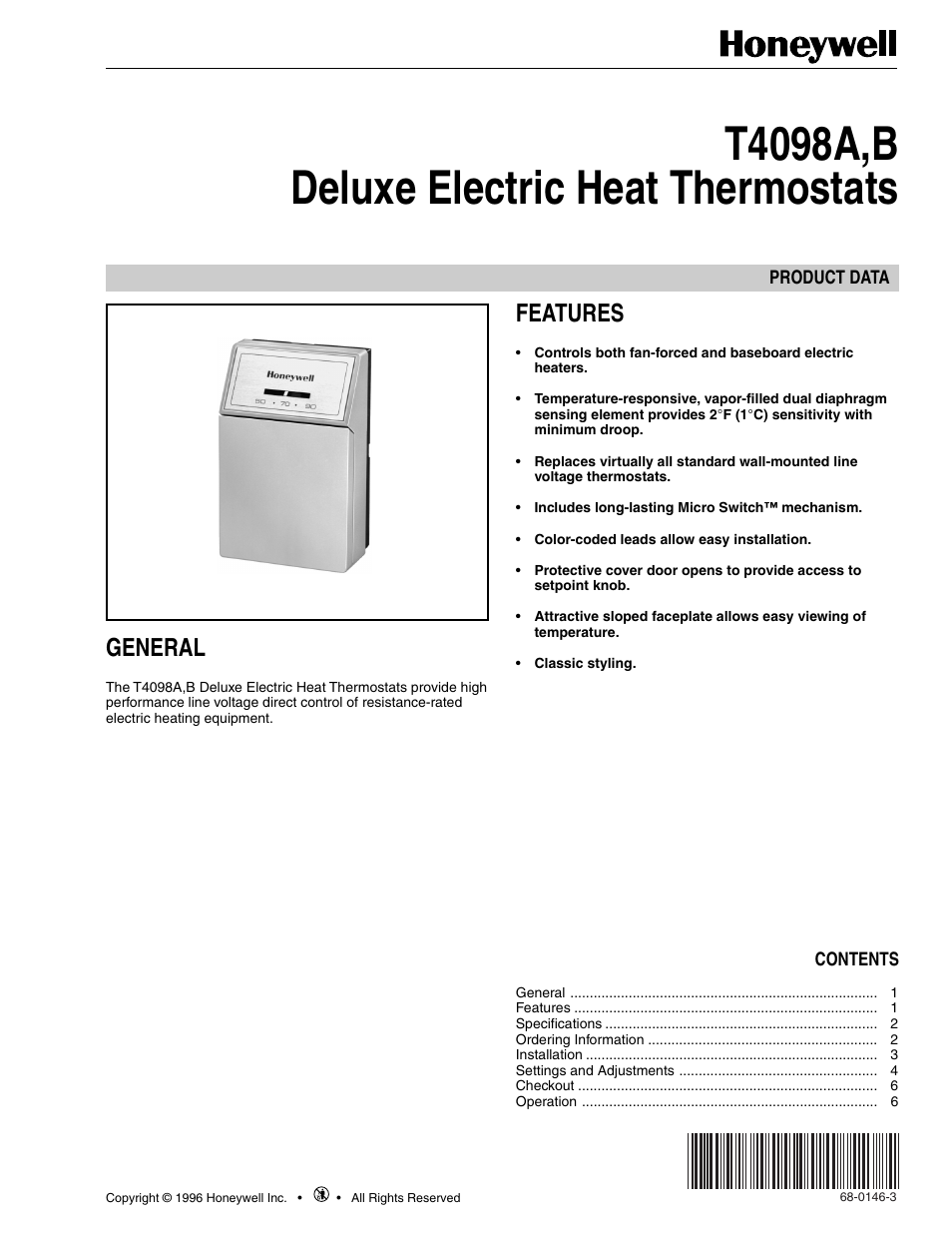 Honeywell T4098B User Manual | 8 pages