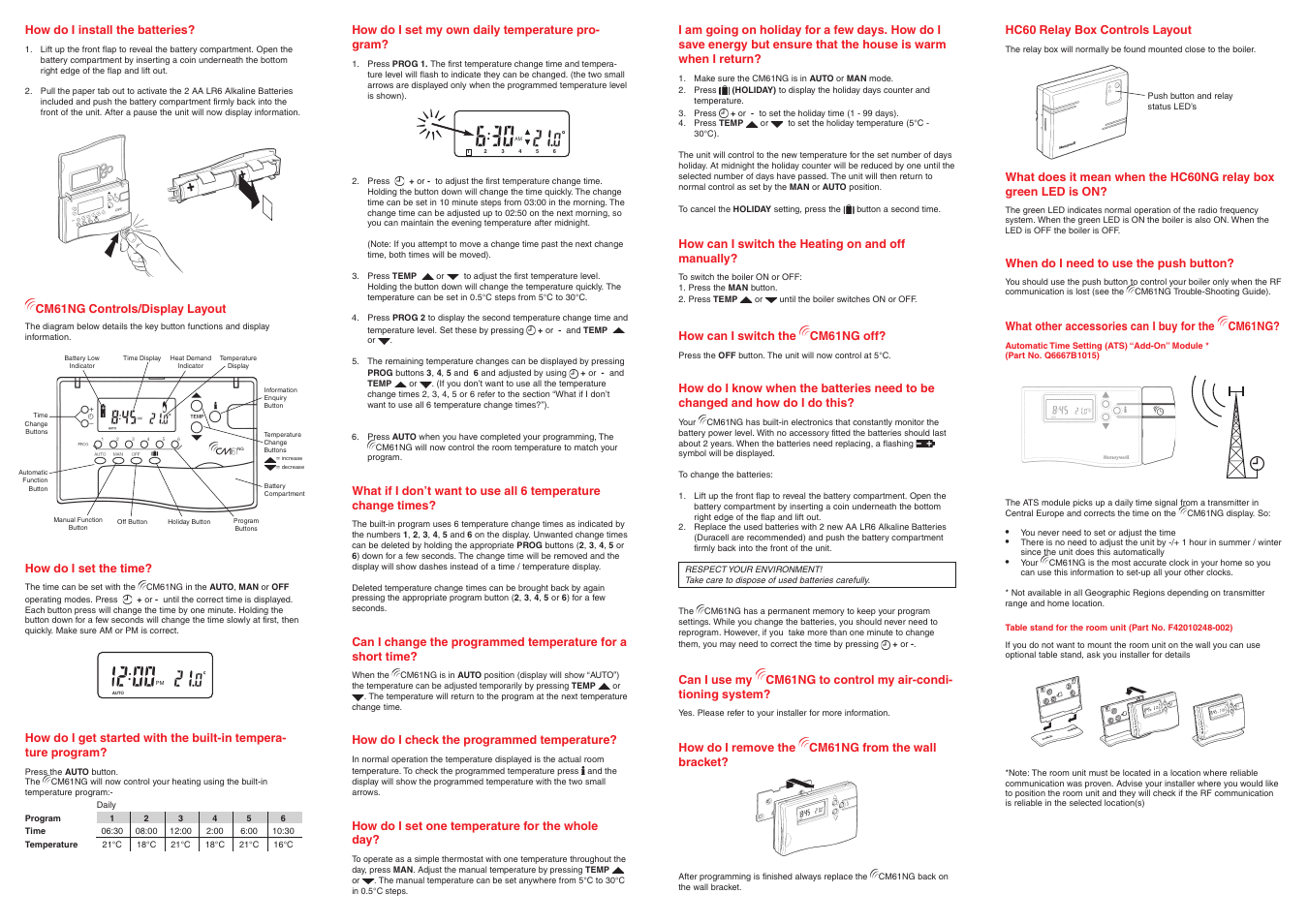 Honeywell RF CM61NG User Manual | Page 2 / 2