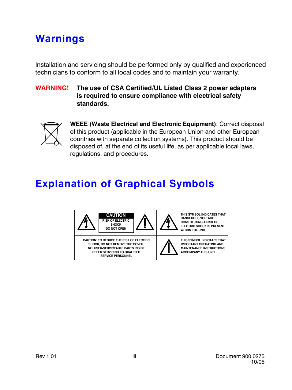 Warnings, Explanation of graphical symbols | Honeywell HD28D4HR6 User Manual | Page 3 / 20