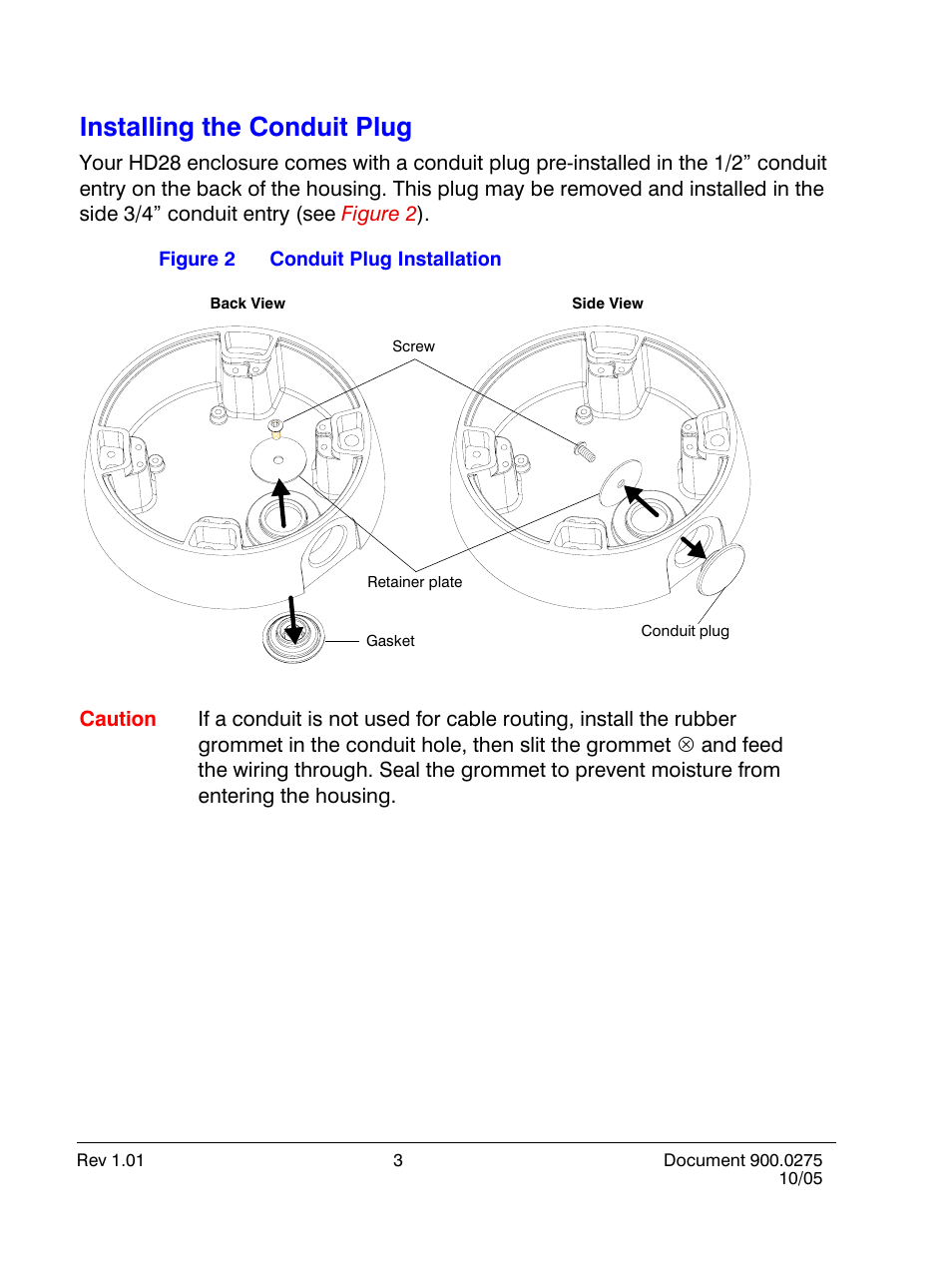 Installing the conduit plug | Honeywell HD28D4HR6 User Manual | Page 8 / 20