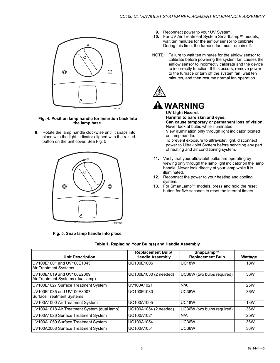 Warning | Honeywell UC100 User Manual | Page 3 / 4