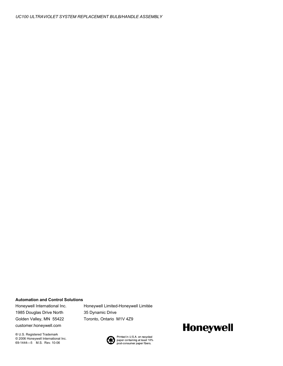 Honeywell UC100 User Manual | Page 4 / 4