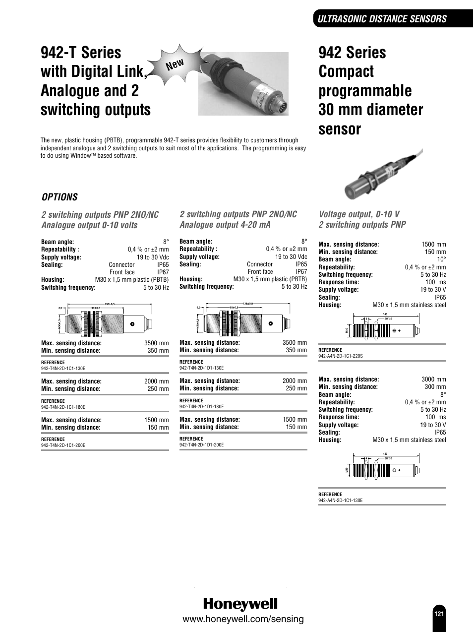 Voltage output, 0-10 v 2 switching outputs pnp | Honeywell Switches and Sensors User Manual | Page 123 / 148