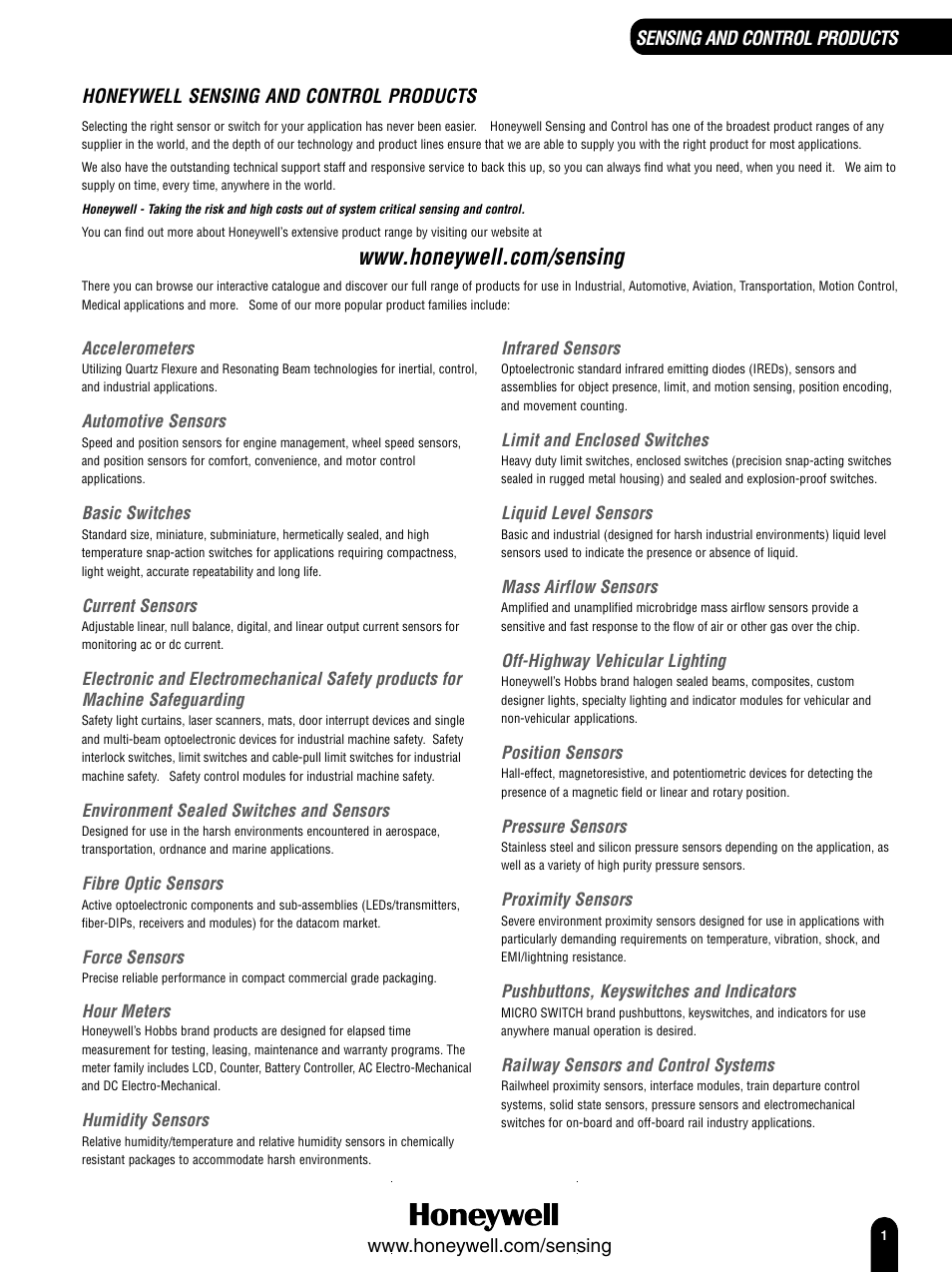 Accelerometers, Automotive sensors, Basic switches | Current sensors, Environment sealed switches and sensors, Fibre optic sensors, Force sensors, Hour meters, Humidity sensors, Infrared sensors | Honeywell Switches and Sensors User Manual | Page 145 / 148