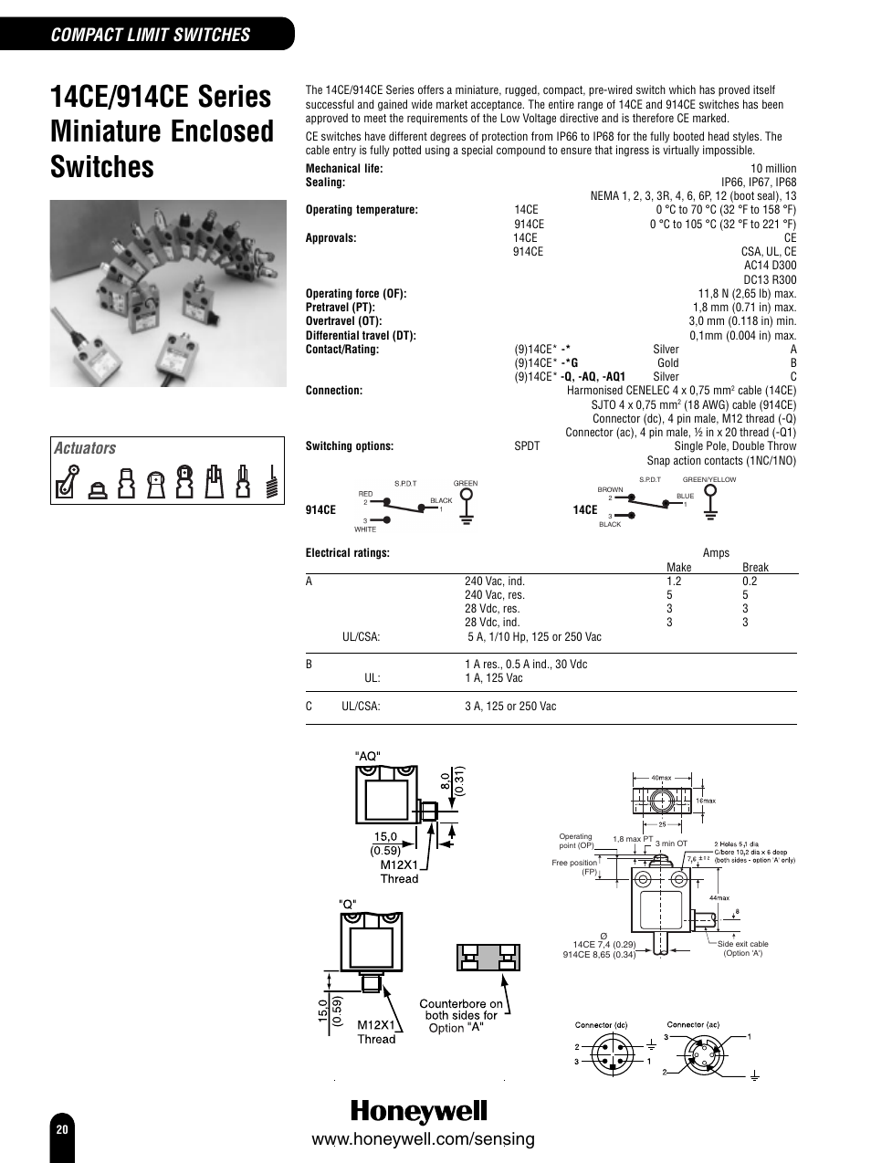 Actuators | Honeywell Switches and Sensors User Manual | Page 22 / 148