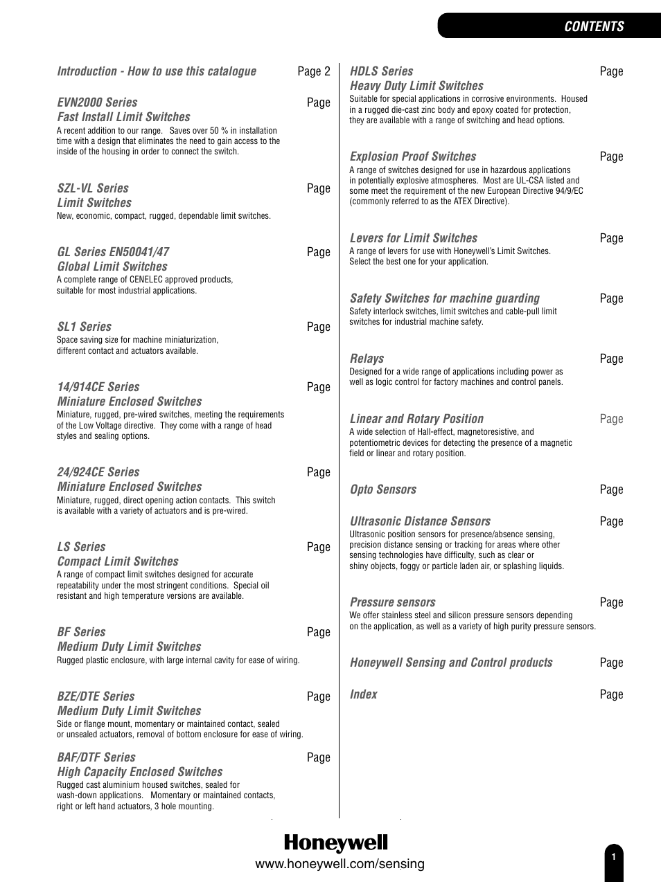 Honeywell Switches and Sensors User Manual | Page 3 / 148