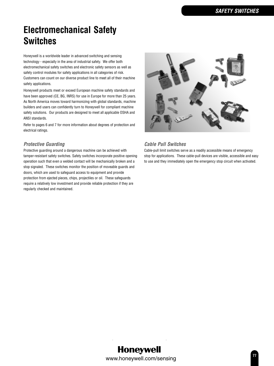 Electromechanical safety switches, Protective guarding, Cable pull switches | Honeywell Switches and Sensors User Manual | Page 79 / 148