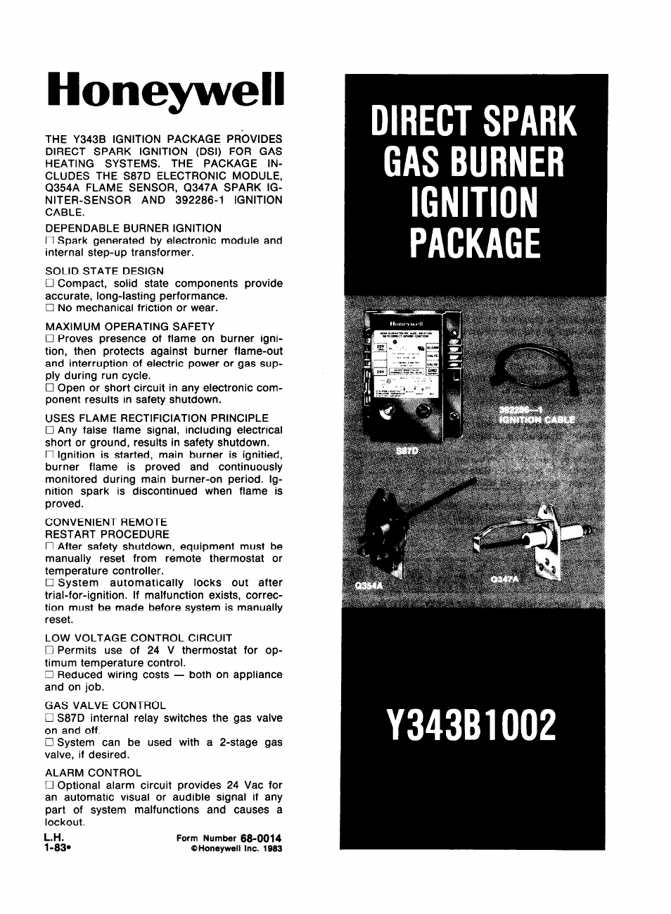 Honeywell Y343B1002 User Manual | 11 pages