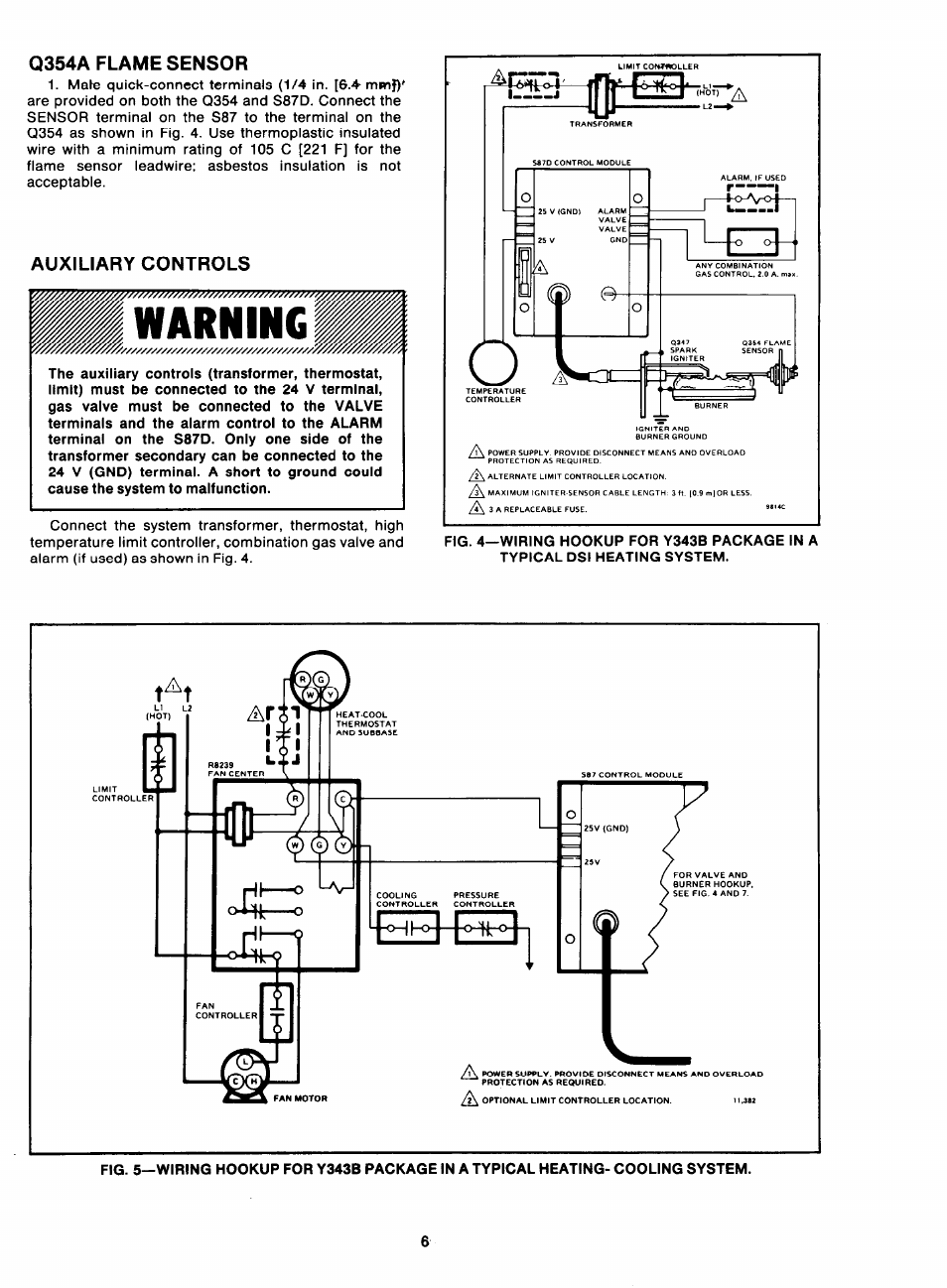 Q354a flame sensor | Honeywell Y343B1002 User Manual | Page 6 / 11