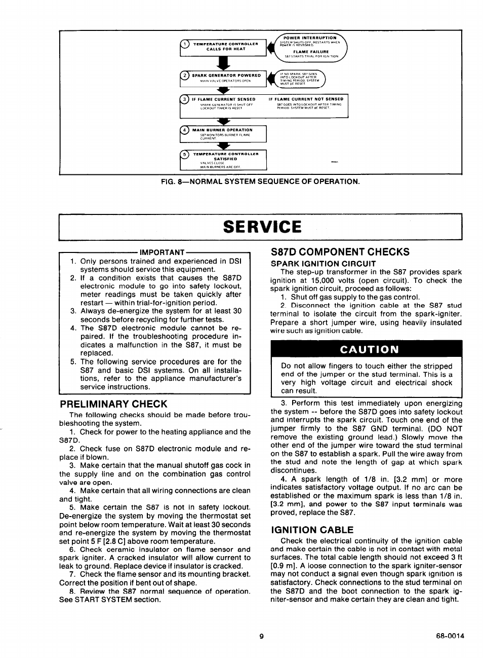 Preliminary check, S87d component checks, Ignition cable | Caution | Honeywell Y343B1002 User Manual | Page 9 / 11