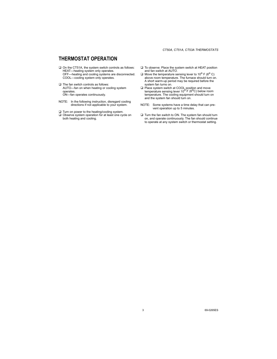 Thermostat operation | Honeywell CT50A User Manual | Page 3 / 8