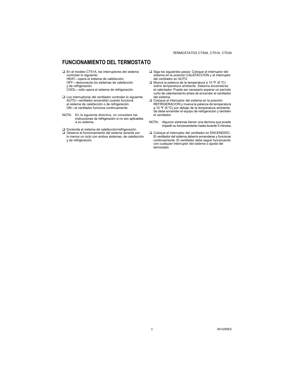 Funcionamiento del termostato | Honeywell CT50A User Manual | Page 7 / 8
