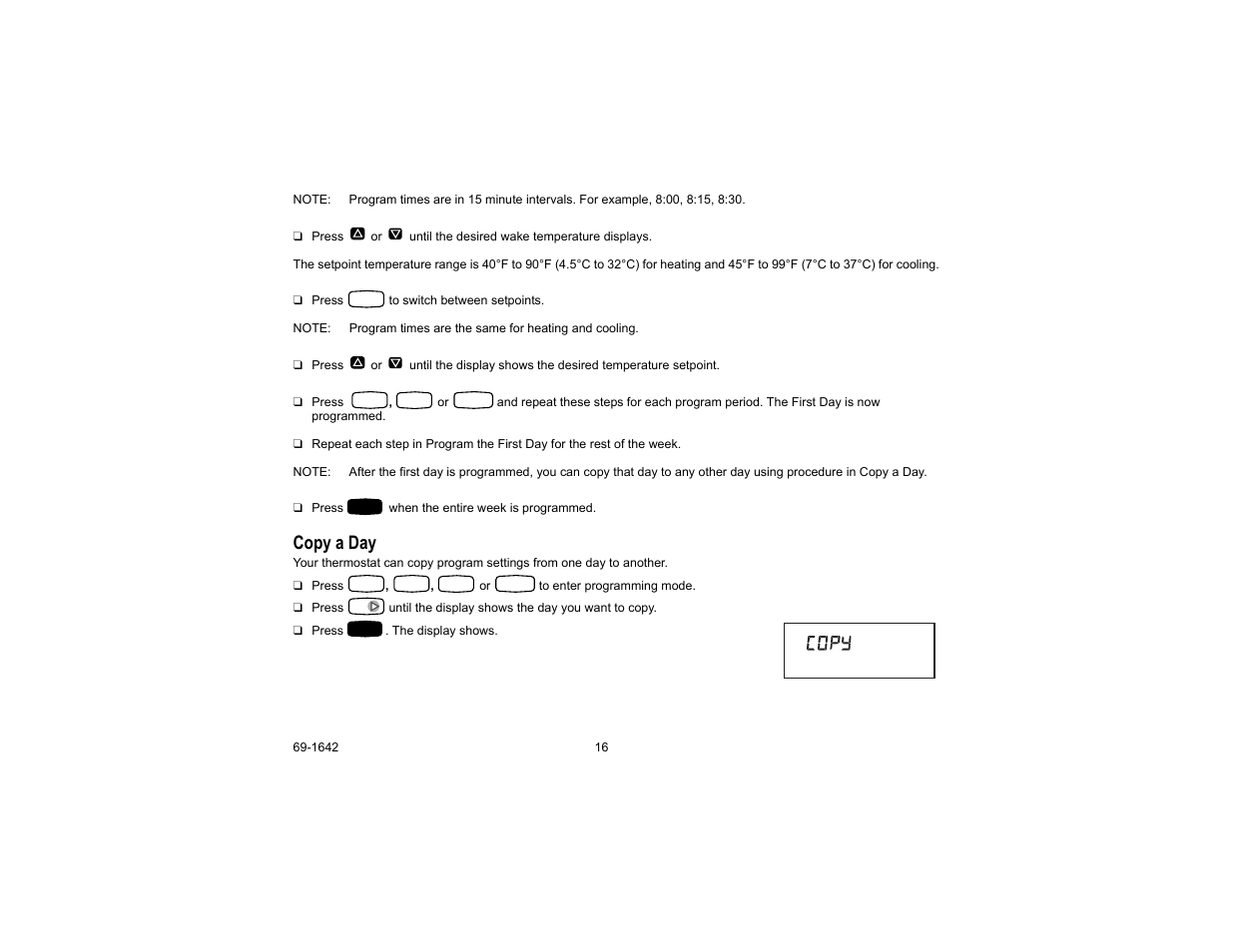 Copy a day | Honeywell CT3697 User Manual | Page 16 / 24