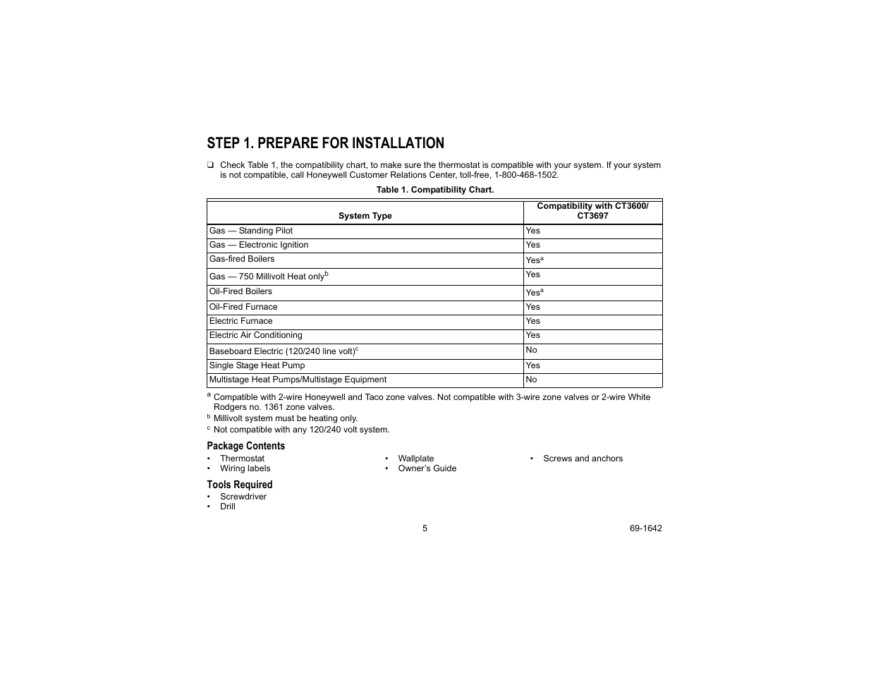 Step 1. prepare for installation | Honeywell CT3697 User Manual | Page 5 / 24