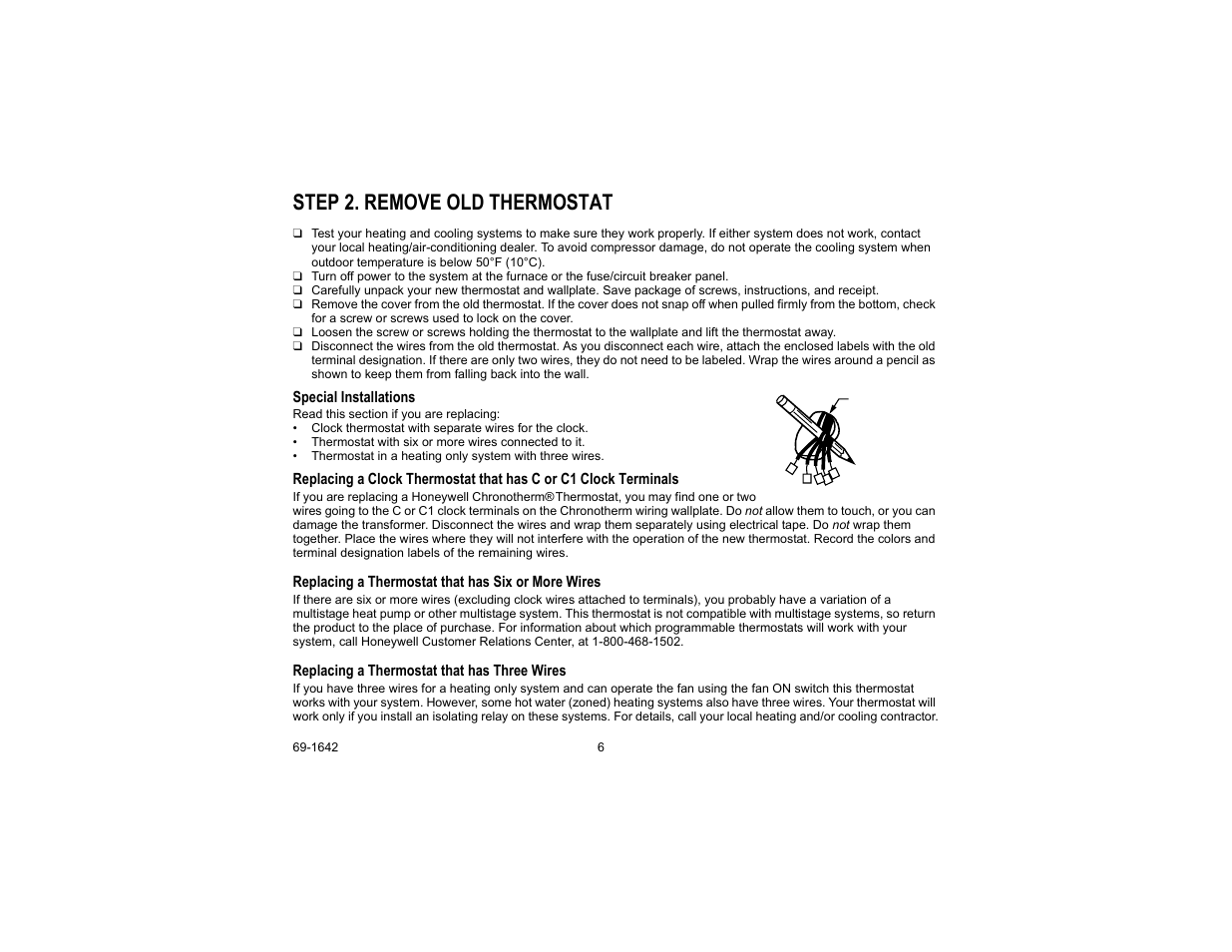 Step 2. remove old thermostat | Honeywell CT3697 User Manual | Page 6 / 24