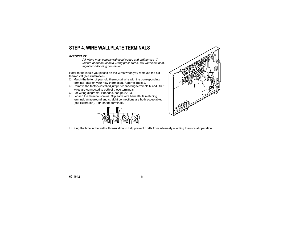 Step 4. wire wallplate terminals | Honeywell CT3697 User Manual | Page 8 / 24