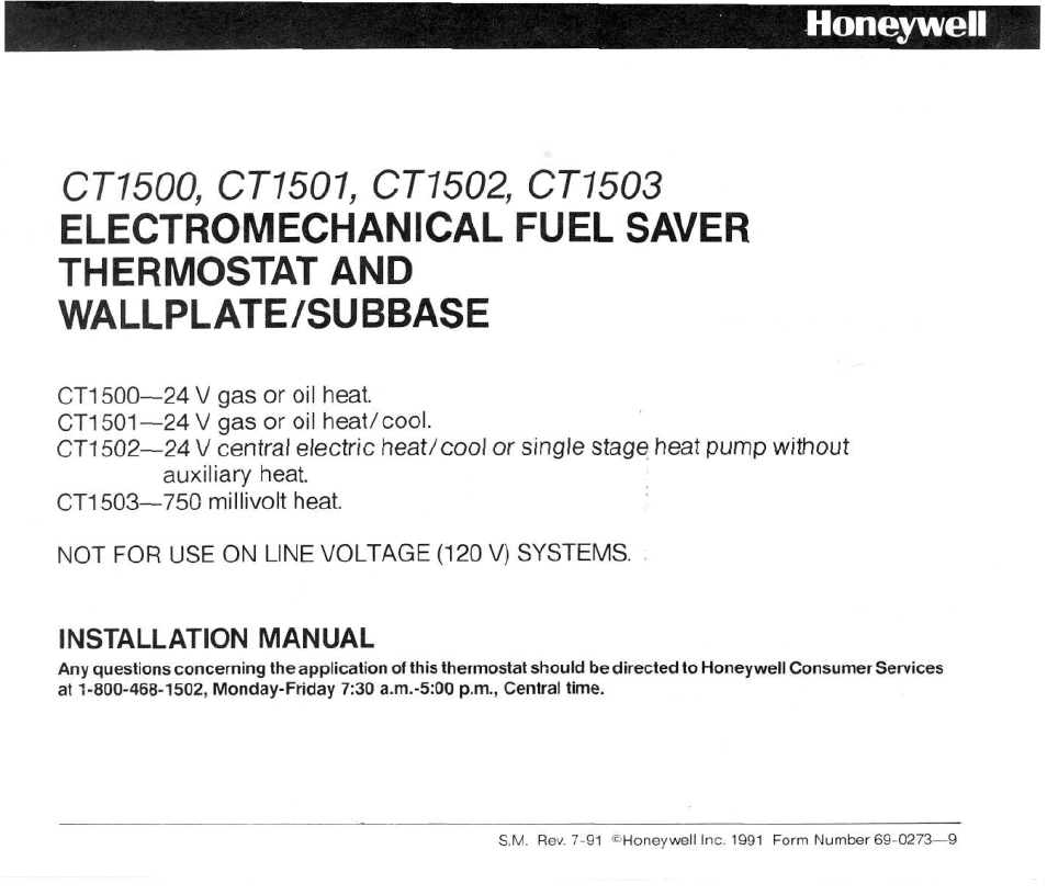 Honeywell CT1503 User Manual | 20 pages