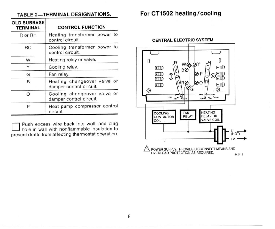 For ct1502 heating/cooling | Honeywell CT1503 User Manual | Page 10 / 20