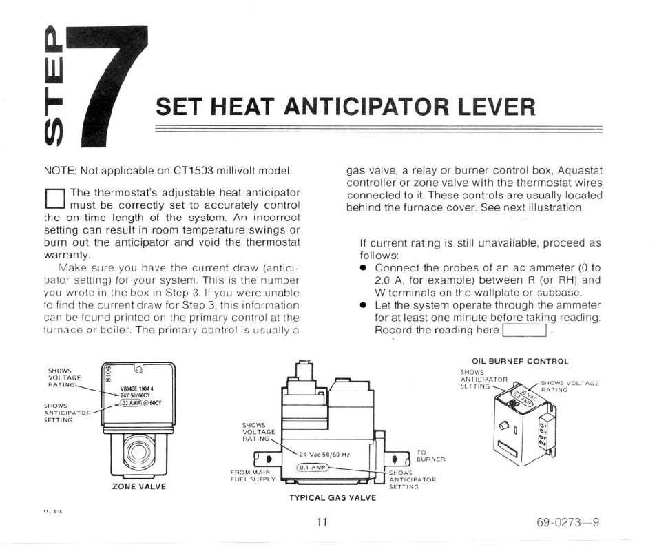 Set heat anticipator lever | Honeywell CT1503 User Manual | Page 13 / 20