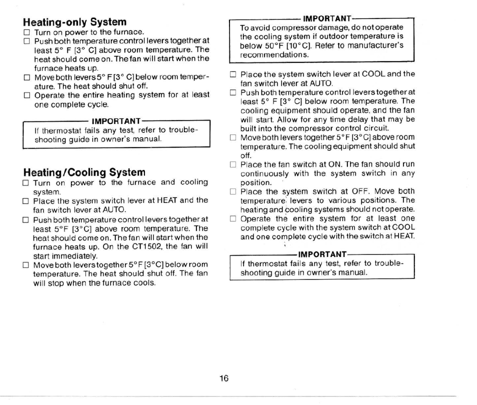 Heating-only system, Heating/cooling system | Honeywell CT1503 User Manual | Page 18 / 20