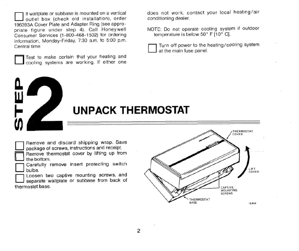 Unpack thermostat | Honeywell CT1503 User Manual | Page 4 / 20