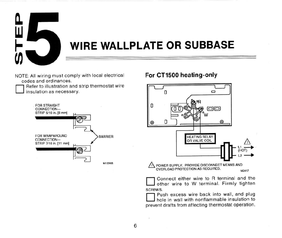 Wire wallplate or subbase | Honeywell CT1503 User Manual | Page 8 / 20