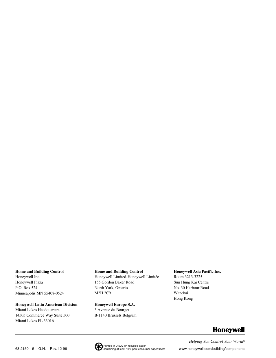 Honeywell SOLID STATE HUMIDITY C7600A User Manual | Page 6 / 6