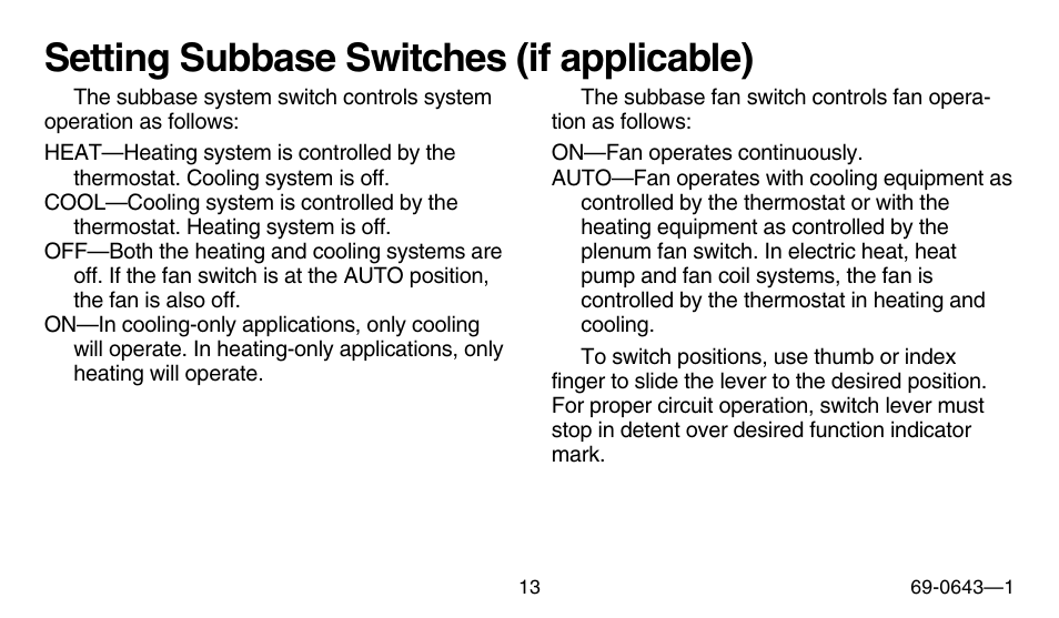 Setting subbase switches (if applicable) | Honeywell 191108AJ User Manual | Page 13 / 28