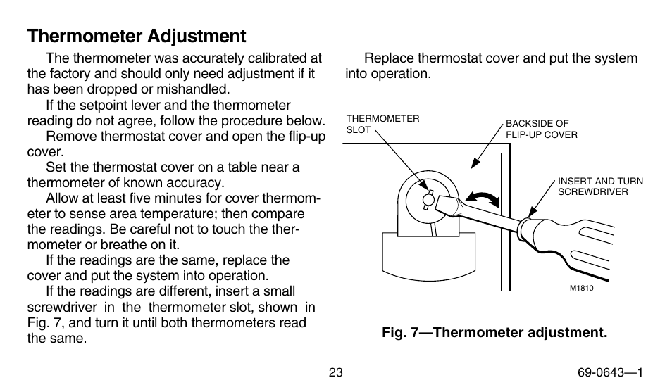 Thermometer adjustment | Honeywell 191108AJ User Manual | Page 23 / 28