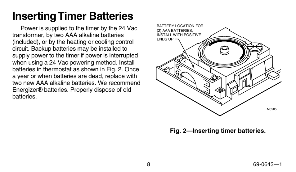 Inserting timer batteries | Honeywell 191108AJ User Manual | Page 8 / 28