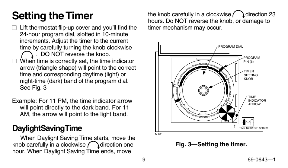 Setting the timer, Daylight saving time | Honeywell 191108AJ User Manual | Page 9 / 28