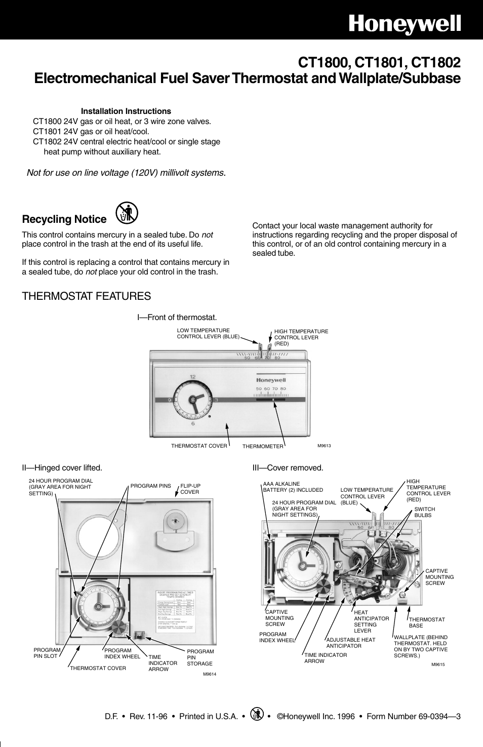 Honeywell CT1800 User Manual | 8 pages